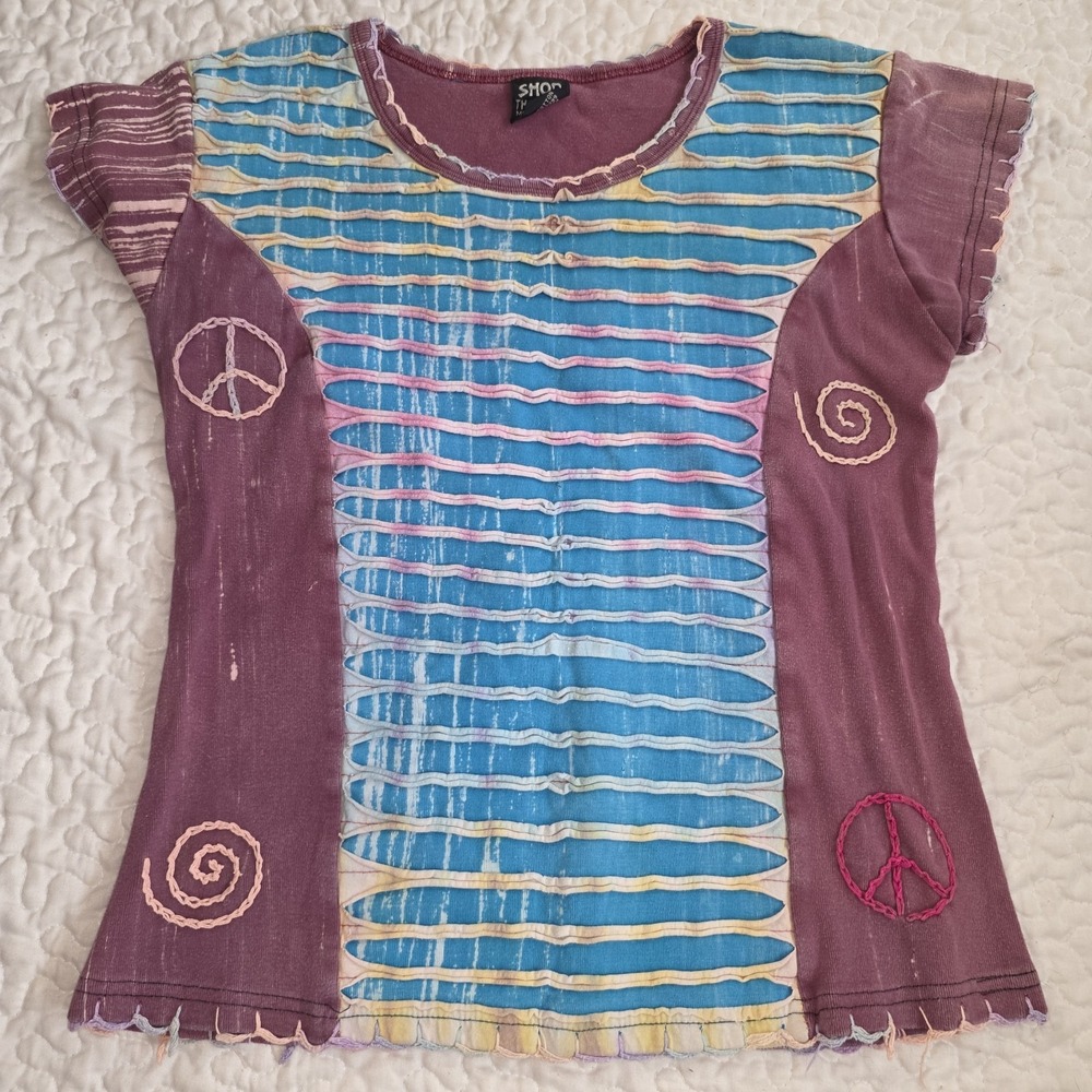 Shop‎ Therapy Y2K Shirt Top Peace Sign Hippie Women's Size L/XL